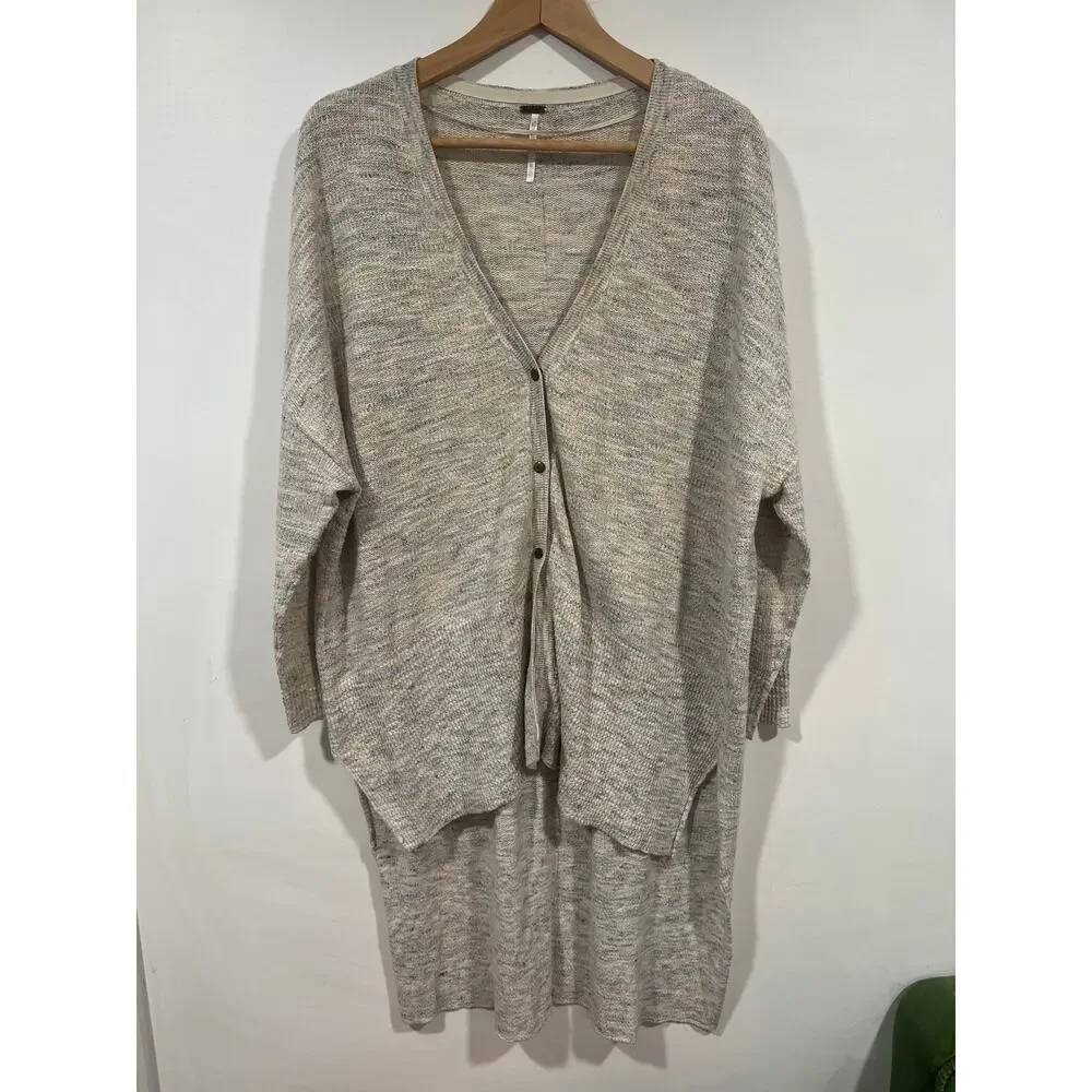 Free People Boho Hippie Oversized TGIF Marled High Low Cardigan Sweater Size XS